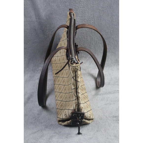 Dooney & Bourke Tote Womens Large Beige Monogram Canvas Leather Shoulder Handbag - Picture 3 of 9